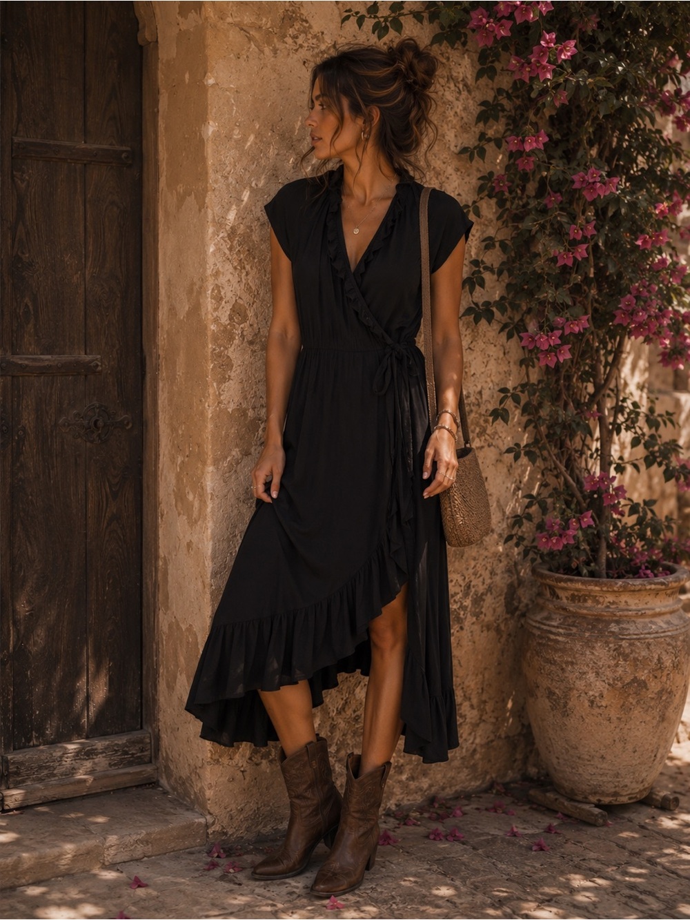 Old Navy Black Asymmetrical Wrap Ruffle Sundress SZ M